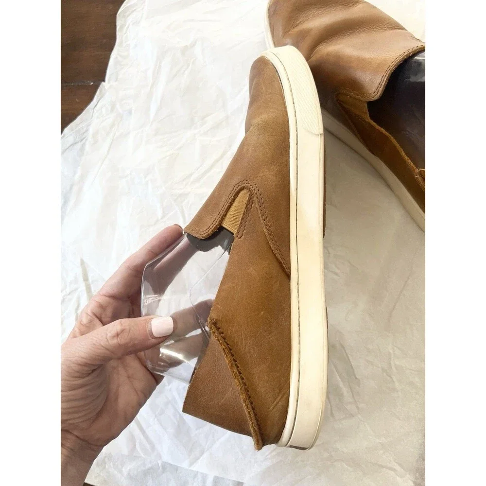 OluKai Pehuea Leather Slip On Shoes Floc Fox Brown Slides 2 Way Loafers Size 9.5